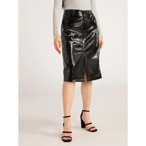 Scoop Women’s Faux Patent Leather Front Slit Midi Skirt Size 4 BLACK NWT